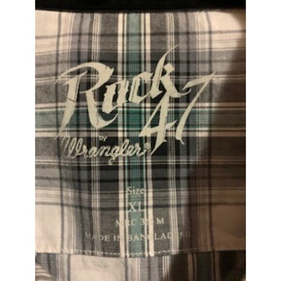 Wrangler Men's XL Rock 47 Western Snap Shirt Black White & Green - Picture 7 of 9